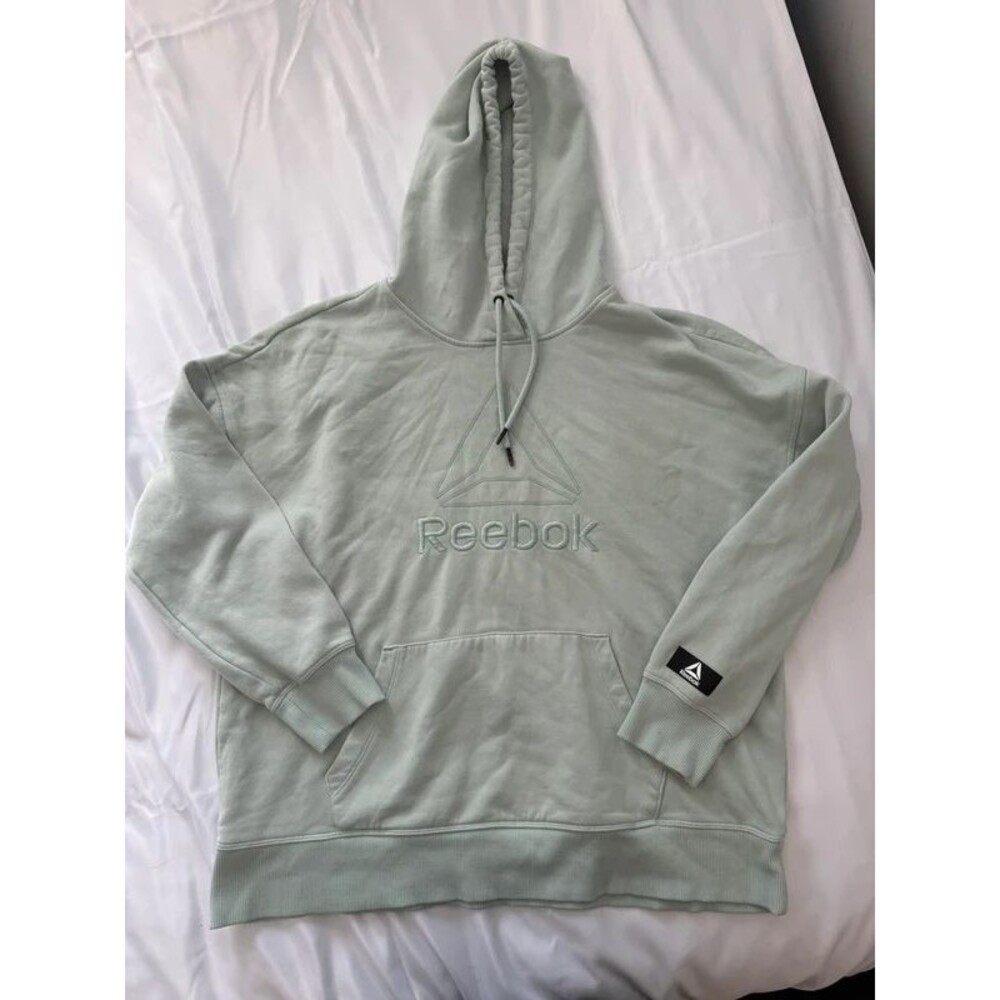 Reebok Mint Green Embroidered Logo Fleece Hoodie, Size Large